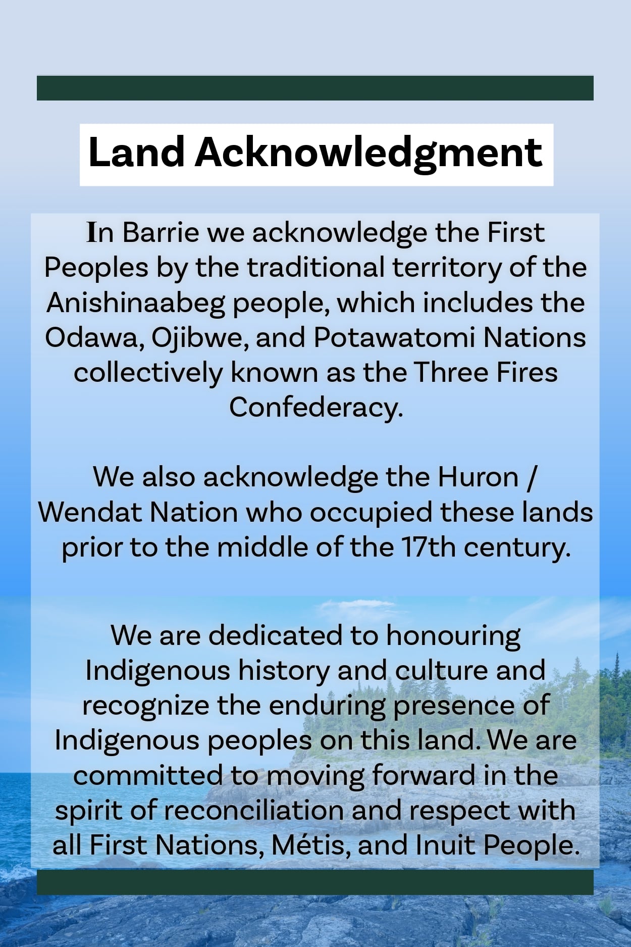 Land Acknowledgment statement for the ity of Barrie