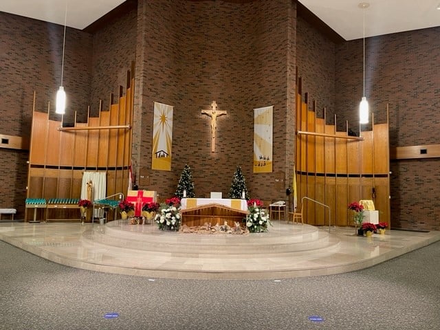 St. Mary's church Altar area decorated for Christmas 2021