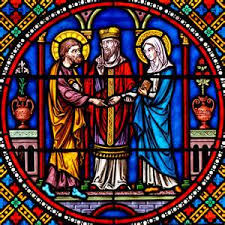 Stained glass window showing wedding