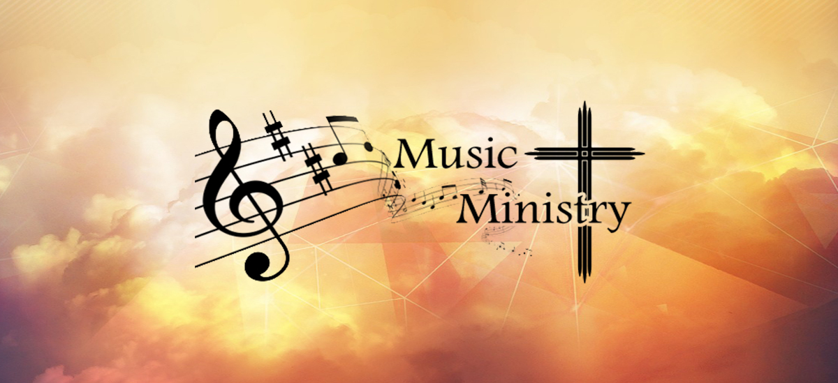 Yellow and orange image of a cross and music notes