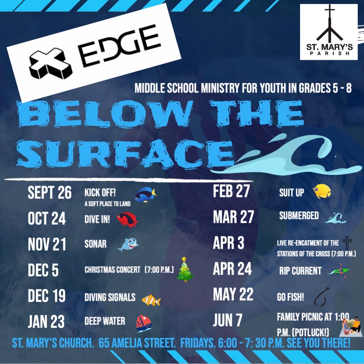 A blue poster for Edge Youth Ministry for 2025 and 2026