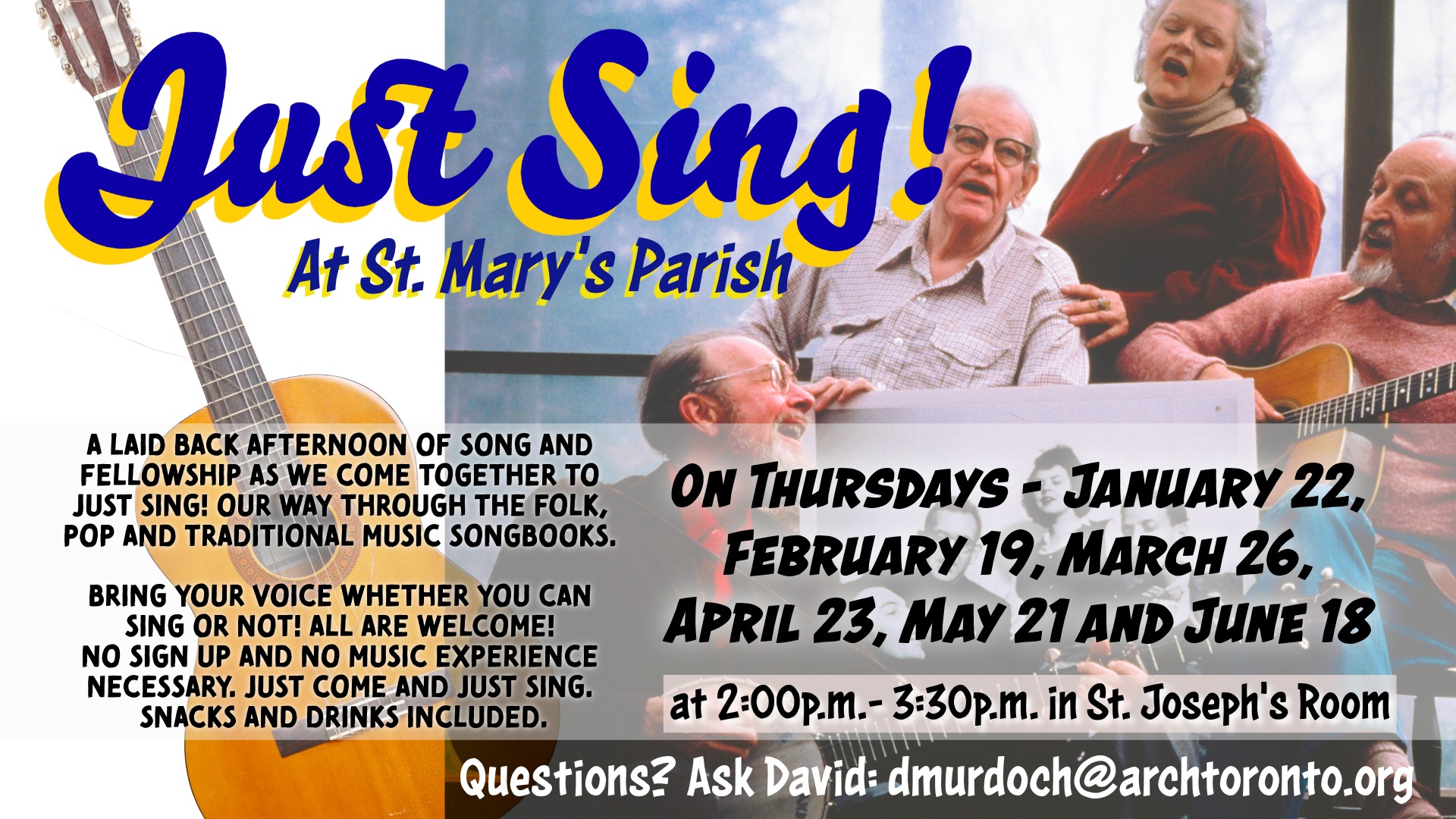 Winter and Spring Schedule for Just Sing! in poster form