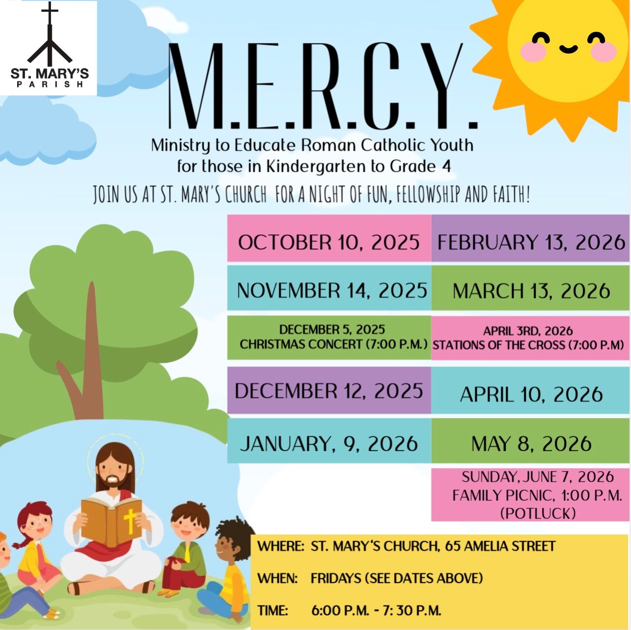 A poster for Mercy - Youth Ministry for 2025 and 2026
